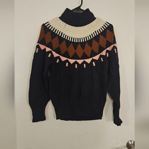Chic Navy Geometric Turtleneck Sweater